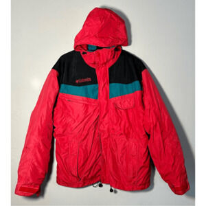 Vintage 1990s Columbia Red & Teal Winter Parka Ski Jacket Full Zip Sz Medium